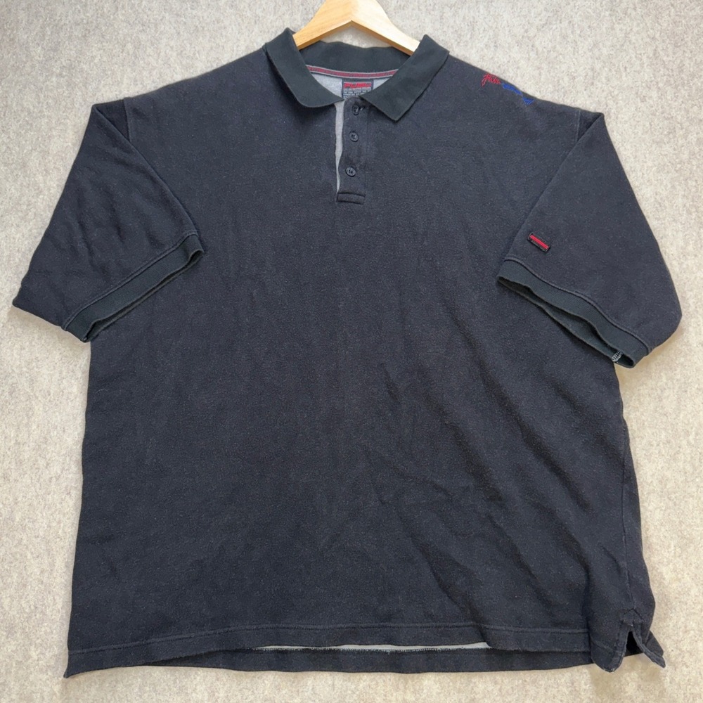 FUBU Y2K Mens‎ XXL Black Polo Shirt 90s Streetwear Hip Hop Baggy Preppy Casual
